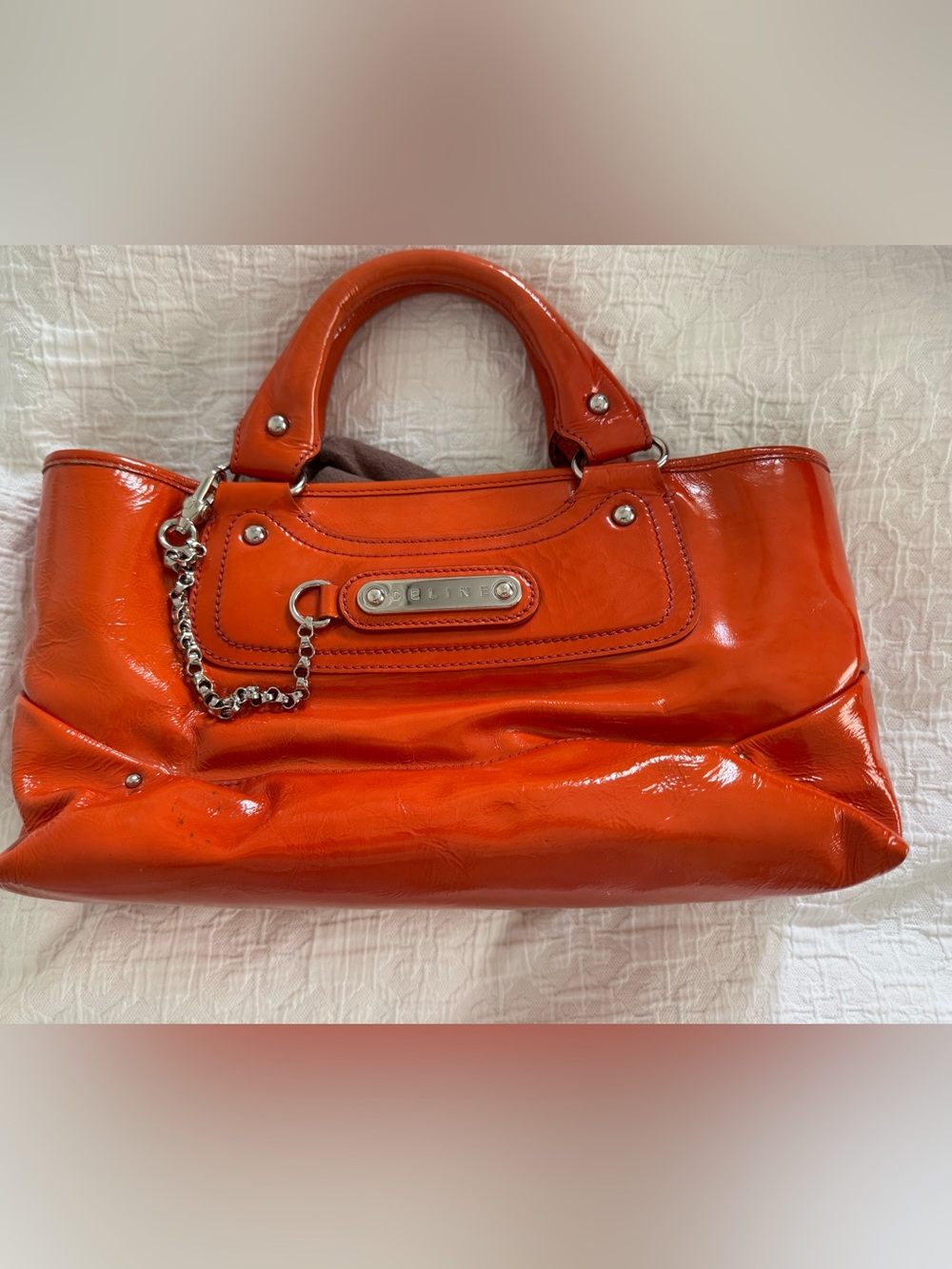 Vintage Celine Boogie Bag - Orange Patent Leather